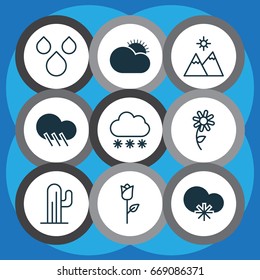Harmony Icons Set. Collection Of Sunny Weather, Cold Climate, Raindrop And Other Elements. Also Includes Symbols Such As Water, Landscape, Rain.