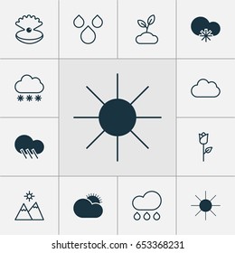 Harmony Icons Set. Collection Of Water Drops, Cold Climate, Rain And Other Elements. Also Includes Symbols Such As Cloud, Mountains, Cloudburst.