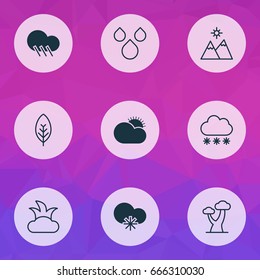 Harmony Icons Set. Collection Of Water Drops, Oak, Raindrop And Other Elements. Also Includes Symbols Such As Cloud, Weather, Drop.