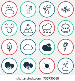 Harmony Icons Set. Includes Icons Such As Cloud, Bush, Cold Climate And Other.