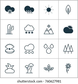 Harmony Icons Set With Tree Leaf, Oak, Snowstorm And Other Landscape Elements. Isolated Vector Illustration Harmony Icons.