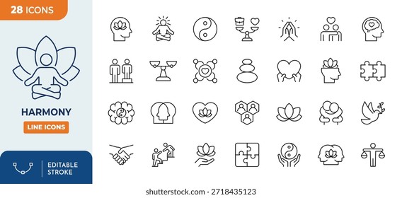 Harmony line editable icon set. Editable stroke. Vector illustration	
