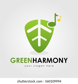 HARMONY MUSIC GREEN LEAF LOGO ICON SYMBOL EMBLEM TEMPLATE