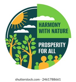 Harmony With Nature, Prosperity For All. Eco-friendly slogan for sustainable strategy or lifestyle. In geometric style