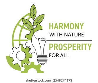 Harmonia Com A Natureza, Prosperidade Para Todos. Slogan ecológico para estratégia sustentável ou estilo de vida. Decoração do contorno geométrico