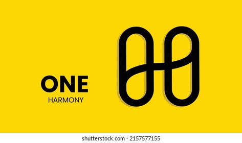 Harmony ONE Coin Cryptocurrency 3d Logo Isolated On Yellow Background With Copy Space. Vector Illustration Of Harmony One Banner Design Concept.