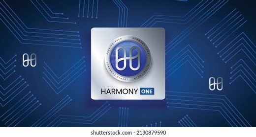 Harmony ONE crypto currency based on decentralized finance and block chain concept vector illustration technology background and web banner template design