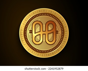 Símbolo de moneda de la armonía (ONE) cripto y logotipo en moneda de oro. Símbolo de concepto de dinero virtual basado en tecnología blockchain. 