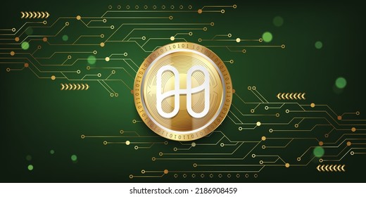 Harmony (ONE) Crypto metallic coin virtual currency token on futuristic technology vector background illustration 