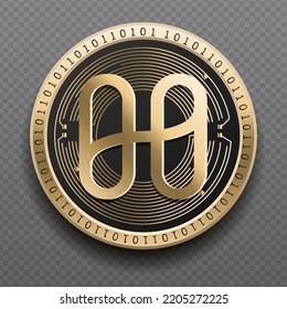 Harmony (ONE) cryptocurrency golden coin isolated in transparent background. Virtual currency token symbol vector illustration based on cryptography and block chain technology.