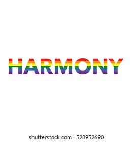 Harmony: Rainbow color calligraphy on white background
