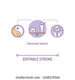 Harmony search concept icon. Life and work balance idea thin line illustration. Satisfaction, well-being. Mindfulness. Vector isolated outline RGB color drawing. Editable stroke