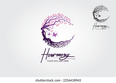 Harmony Vector Logo Template. Awesome Logo template that combine silhouette human, butterfly with purple leaves that means Healthy Life, perfect for health company, therapy, healing activist, etc.