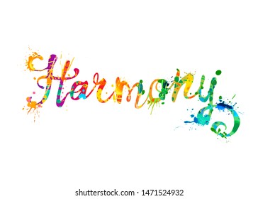Harmony. Vector word of splash paint calligraphic letters