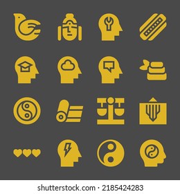 harmony web icons. Dove and Buddha, Harmonica and Zen symbol, vector signs