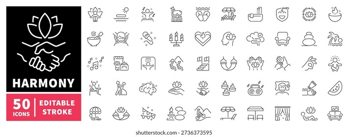 Harmony and wellness editable line icons set: spa, relaxation, health symbols