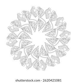 Harmony Wheels mandala coloring book page for kids. Easy Mandala Coloring Book Pages for Adults to Relax, Experiences Give Relief. Resizeable Vector File