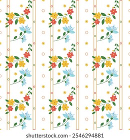 Harmonia de flores silvestres: Luz e arejado vetor ilustração de azul, amarelo, rosa, flores planas no fundo azul escuro