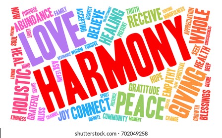 Harmony word cloud on a white background. 