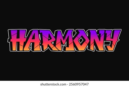 Harmony word trippy psychedelic graffiti style letters.Vector hand drawn doodle cartoon logo Harmony illustration. Funny cool trippy letters, fashion, graffiti style print for t-shirt, poster