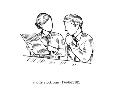 a harmony in work, a boss is directing his subordinates in pursuing a business. vector draw graphic design illustration sketch