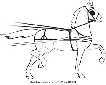 Harness horse cart wagon reins pulling illustration