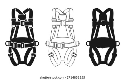 conjunto de ícones de arnês, ilustração vetorial isolada no fundo branco.