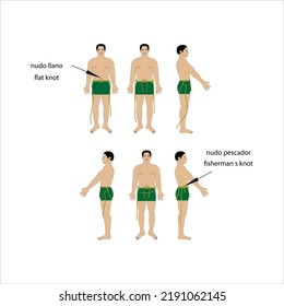 Harness with rope to climb fisherman s knot and flat knot