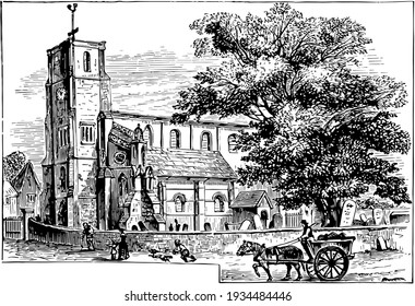 Harold's Church at Waltham vintage illustration. 