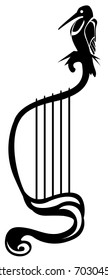 Harp bird stylized symbol black, vector illustration, vertical, isolated