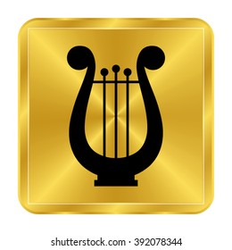 harp - black vector icon;  gold button