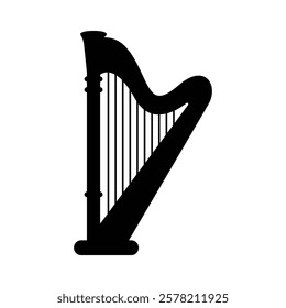 Harp black and white flat vector icon and symbol design