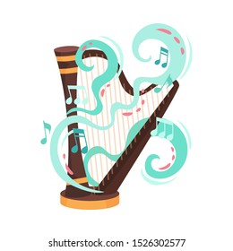 Harp Cartoon Illustration Of Harp Vector Icon Isolated On White Background.