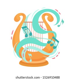 Harp Cartoon Illustration Of Harp Vector Icon Isolated On White Background.