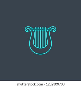 harp concept blue line icon. Simple thin element on dark background. harp concept outline symbol design from Music set. Can be used for web and mobile UI/UX