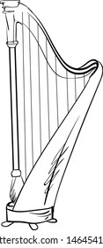 Harp Drawing, Illustration, Vector On White Background.