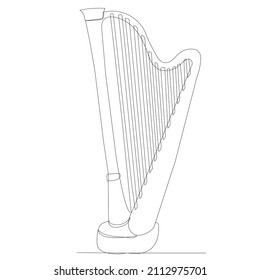 Harp Drawing In One Continuous Line, Vector, Isolated