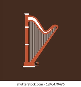 Harp flat vector icon. Classic music instrument