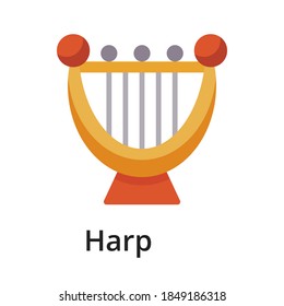 Harp flat vector illustration. Single object. Icon for design on white background