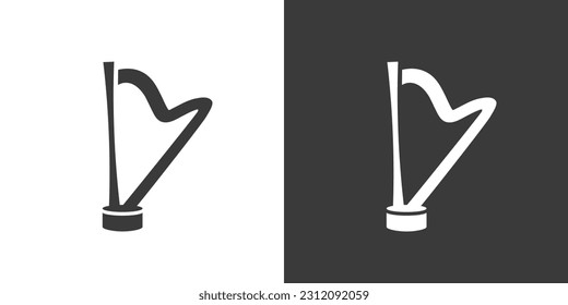 Harp flat web icon. Harp logo design. String instrument simple harp sign silhouette icon with invert color. Harp solid black icon vector design. Musical instruments concept