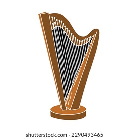 Harp in hand drawn color style. Musical instrument vector illustration.