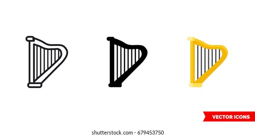 Harp icon of 3 types: color, black and white, outline. Isolated vector sign symbol.