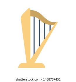 Harp icon. Classical music instrument, orhestra string acoustic element. Isolated vector illustration in flat style