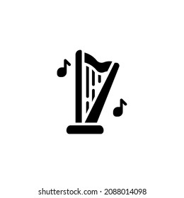 harp icon designed in solid black style and glyph style in musical instrument icon category