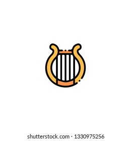 Harp icon, flat design line art thin style. Saint Patrick's Day vector illustration