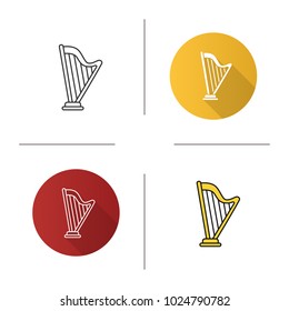 Harp icon. Flat design, linear and color styles. Isolated vector illustrations