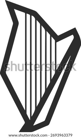 Harp icon in the form of a logo with straight lines and sharp corners, harp icon in black color.