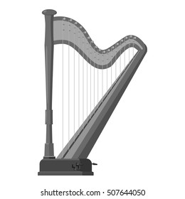 Harp icon. Gray monochrome illustration of harp vector icon for web