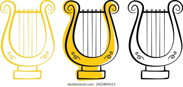 Harp icon. Irish lyre. Harp music instrument