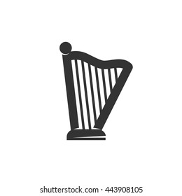 Harp icon isolated on a white background. Orchestra Musical Instrument logo silhouette design template. Simple symbol concept in flat style. Abstract sign, pictogram for web - stock vector 